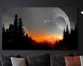 Return Of The Jedi Star Wars Landscape Ready to Hang, Starwars Death Star Canvas Wall Art,Star Wars Poster Print Art,Star Wars Wall Art