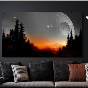 Return Of The Jedi Star Wars Landscape Ready to Hang, Starwars Death Star Canvas Wall Art,Star Wars Poster Print Art,Star Wars Wall Art