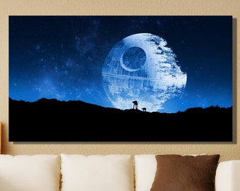 Return Of The Jedi Star Wars Landscape Ready to Hang, Starwars Death Star Canvas Wall Art,Star Wars Poster Print Art,Star Wars Wall Decor