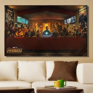 Last Supper Avengers Ready to Hang Canvas Wall Art,Avenger Poster,Last Supper Poster,Extra Large Wall Art,Gift For Kids,Kids Room Wall Art
