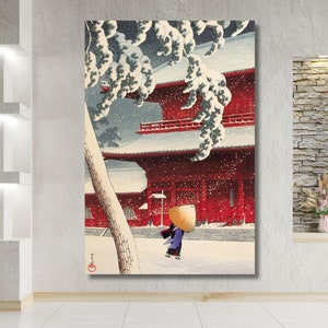 Hasui Kawase &#39;&#39;Snow at Ueno&#39;&#39; 1929 Woodblock Reproduction Canvas Art, Japanese Canvas, Tree Lined Road, Forest Wall Art, Japanese Wall Art