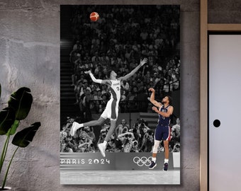 Stephen Curry Game-Winning 3-Pointer USA National Team 2024 Champion Ready to Hang Canvas Wall Art, Stephen Curry Poster , Curry Wall Art