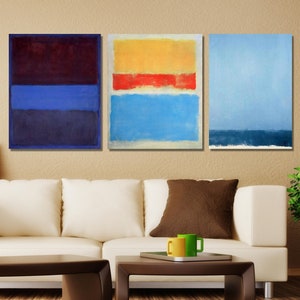 Set of 3 Mark Rothko Blue Ready To Hang Canvas Wall Art,Abstract Wall Art,Minimalism Painting,Modern Canvas Wall Decor,Extra Large Wall Art