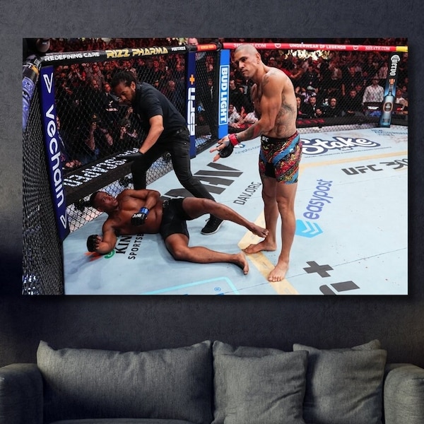 Alex Pereira after knocking out Jamahal Hill at UFC 300 Canvas Wall Art / Poster / Art Print UFC300 / Fitness Wall Art / Ready to Hang