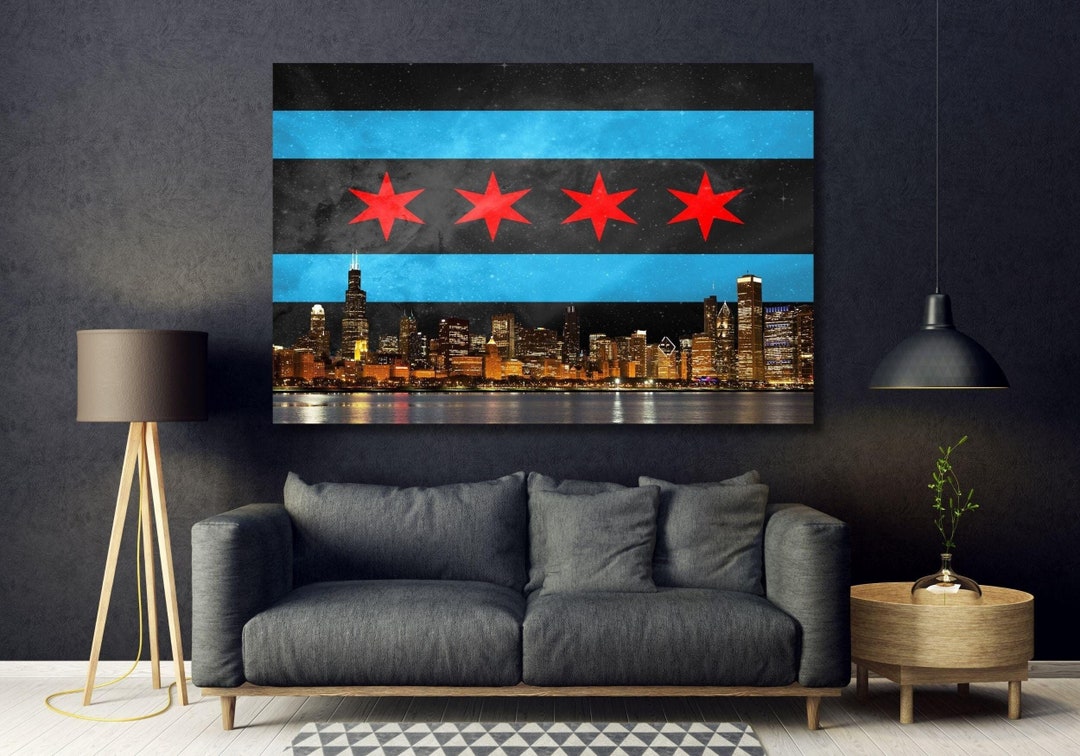 Chicago Flag Skyline Canvas Wall Art Design Poster Print Decor For chicago-flag-skyline-canvas-wall-art-design-poster-print-decor-for