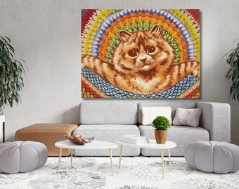 Louis William Wain Psychedelic Cat Canvas Art, Vintage Cat Painting, Cat Canvas, Cat Wall Art, Reproduction Canvas Print, Ready To Hang