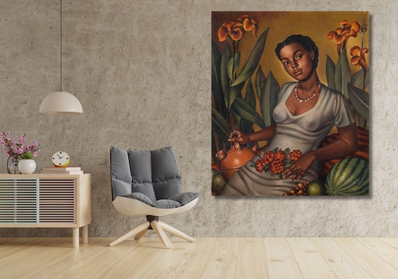 Mulata Cartagenera By Enrique Grau Quality Print Framed Canvas Wall Art Enrique Grau Painting Wall Art, Latin Art Painting Poster Art