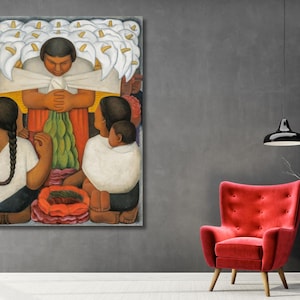 Diego Rivera Flower Sellers  Ready to Hang Canvas Wall Art,Diego Rivera Poster Print ,Diego Rivera Wall Decor,Home Decor , Latin Wall Art
