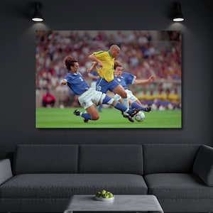 Quadro su tela raffigurante il Fenomeno Ronaldo, Maldini e Cannavaro, stampa di una partita di calcio, poster di un calciatore iconico, stampa di Ronaldo, Maldini e Cannavaro