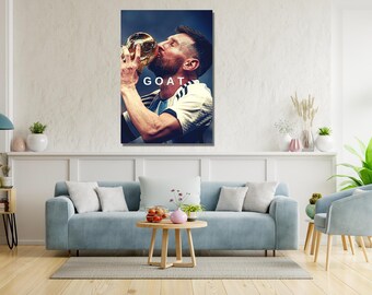 Lienzo listo para colgar de Lionel Messi, lámina de Lionel Messi, póster de Lionel Messi, arte de leyenda del fútbol, fútbol argentino, regalo para aficionados al fútbol
