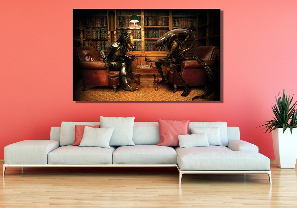 Alien Vs Predator Playing Chess Canvas Wall Art Home Decor Canvas Print ...