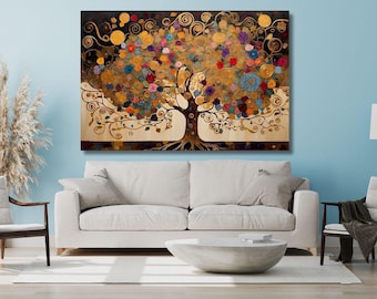 Tree of life Gustav Klimt style Canvas Wall Art Poster Print Modern Picture Living Room Stretched on Framed or Rolled Gustav Klimt Art