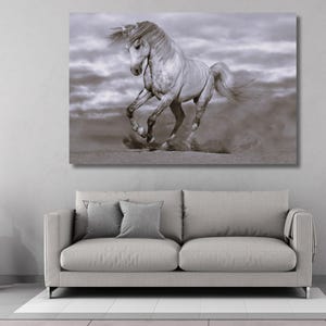 Running White Horse Ready to Hang Canvas Wall Art, Running Horses Wall Art, Poster, Art Print - Home Decor- Extra Large Framed Wall Art