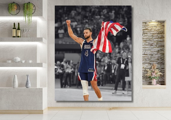 Stephen Curry With Americanflag USA National Team 2024 Champion