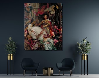 Art mural sur toile encadré Frank Dicksee, Art mural sur toile Les deux couronnes, affiche du musée, affiche sur toile Frank Dicksee, art de couple amoureux, art de la décoration intérieure
