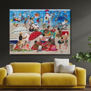 At the Beach By Annie Lee Quality Print Framed Canvas Wall Art , Annie Lee Wall Art, Poster, Print Wall Art , Annie Lee Painting Black Woman