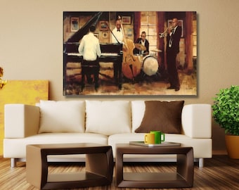 Jazz Musician Piano Giclee Canvas Wall Art,Musical Instruments Paintings Art Jazz,Orchestra, Jazz MusicBlues, Saxophone,Trumpet,Piano,Vocal