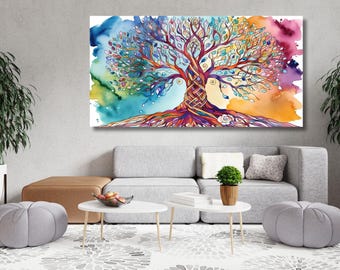 Tree of life Gustav Klimt style Canvas Wall Art Poster Print Modern Picture Living Room Office Stretched on Frame or rolled Water Color