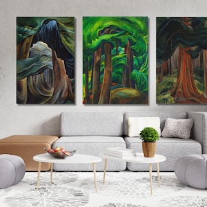 Set of 3 Emily Carr Ready to Hang Canvas Art, Emily Carr Artworks,Emily Carr Print, Famous Canvas Arts,Emily Carr Red Cedar Modern Wall Art