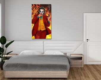 Joker Smoking Gun Ready To Hang Canvas Wall Art / Poster Extra Large Wall Art Luxury Wall Art Gangster Wall Decor Comic Poster Movie Posters