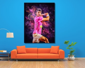 Carlos Alcaraz Ready to Hang Canvas Wall Art Carlos Alcaraz Poster Carlos Alcaraz Tennis Poster Extra Large Wall Art Living Room Wall Art