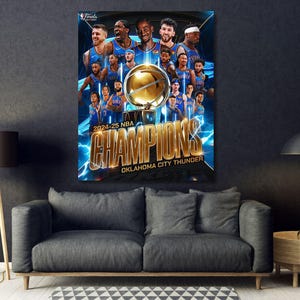 Quadro su tela dei Campioni degli Oklahoma City Thunder 2024-2025, poster di Shai Gilgeous-Alexander, stampa sportiva, poster per tifosi degli OKC Thunder, pronto da appendere
