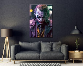Joker Heath Ledger Ready to Hang Canvas,Joker Canvas Wall Art,Joker Painting Extra Large Wall Art,Joker Framed Wall Decor Comic Poster