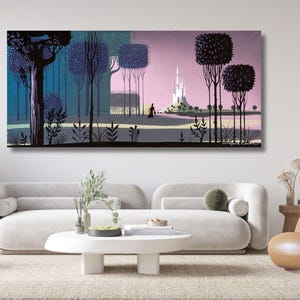 城の眠れる森の美女 Eyvind Earle による高品質プリント すぐに掛けられるキャンバス ウォールアート Eyvind Earle ウォールアート ヴィンテージ ウォールアート 風景
