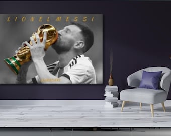 GOAT Lionel Messi Listo para Colgar Lienzo Decorativo, Impresión de Lionel Messi, Póster de Lionel Messi, Arte de Leyenda del Fútbol, Regalo para Aficionados al Fútbol Argentino