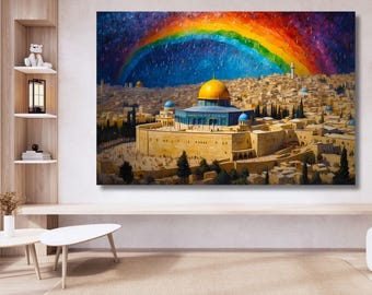 Chronicles of Palestine: The Radiant Golden Dome Masjid in Jerusalem Canvas Wall Art | Islamic Wall Art - Islamic Gifts - Readyto Hang