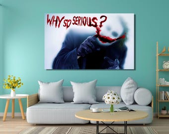 Joker Why So Serious Ready to Hang Canvas Wall Art Joker Canvas Wall Art Joker Painting Extra Large Wall Art Joker Wall Decor Comic Poster