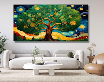 Tree of life Gustav Klimt style Wall Art Canvas Wall Art Poster Print Modern Picture Living Room Office stretched on frame or rolled