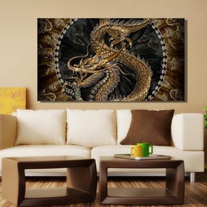 Chinese Dragon Ready to Hang Canvas Wall Art, Asian Dragon Pattern Printed,Chinese Dragon Artwork, Modern Artwork, Japanese Dragon Wall Art