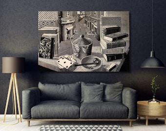 M.C. Escher Still Life and Street Poster/Print, By Maurits Cornelis Escher Framed Canvas Wall Art, Vintage Poster/Ready to Hang Painting