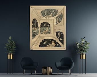 M.C. Escher ANOTHER WORLD Poster Print By Maurits Cornelis Escher Framed Canvas Wall Art Vintage Poster Ready to Hang Painting Home Decor