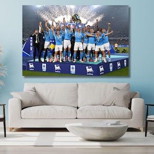 Serie A 2024/2025 Champions SSC Napoli Quality Print Framed Canvas Wall Art SSC Napoli Poster Man Cave Wall Art SSC Napoli Print Soccer Game