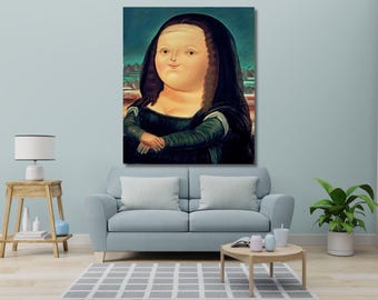 Mona Lisa autorstwa Fernando Botero – sztuka ścienna, duże płótno dekoracyjne do domu, zabawna sztuka Mona Lisa, sztuka ścienna Fernando Botero, gruba Mona Lisa na płótnie, sztuka Botero