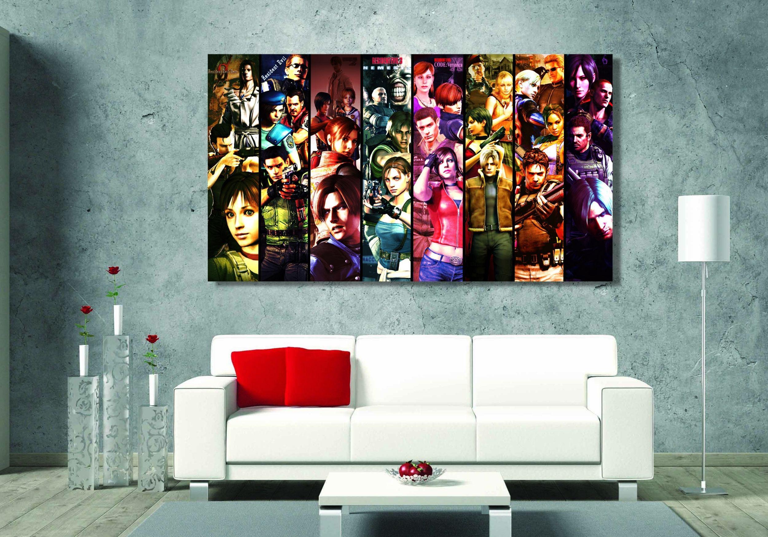 Resident Evil Characters Poster Ready to Hang Canvas Wall Art Print The Spencer Mansion Plan Canvas,Resident Evil Canvas Art,Game Room Decor