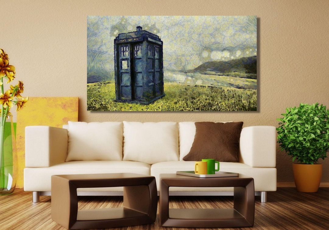 Doctor Who TARDIS Ready to Hang Canvas Wall Art /van Gogh Starry Night ...