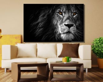 Cuadro de león rey, impresión en lienzo de león, pintura de león, león en blanco y negro, póster de león, lámina de león, lienzo grande de león listo para colgar
