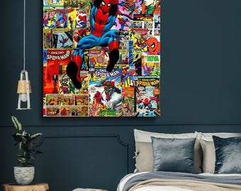Spiderman Comic Ready to Hang Canvas Wall Art,Spiderman Wall Art,Marvel Avengers Graffiti Art,Avengers Poster Decor, Gift for Kids