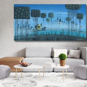 眠れる森の美女の城 Eyvind Earle による高品質プリント すぐに掛けられるキャンバス ウォールアート、Eyvind Earle ポスター ヴィンテージ ウォールアート 風景 ディズニー