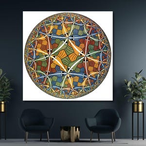 Circle Limit III by Maurits Cornelis Escher Canvas Wall Art ,Reproduction Print,Abstract Wall Art Print,Expressionism Art Print,Modern Art