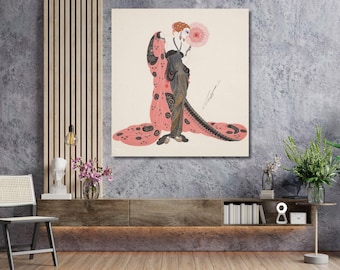 Pink Lady By Erte Quality Print Ready to Hang Canvas Wall Art, Erte Poster Canvas Home Decor Art , Erte Painting , Vintage Fashion
