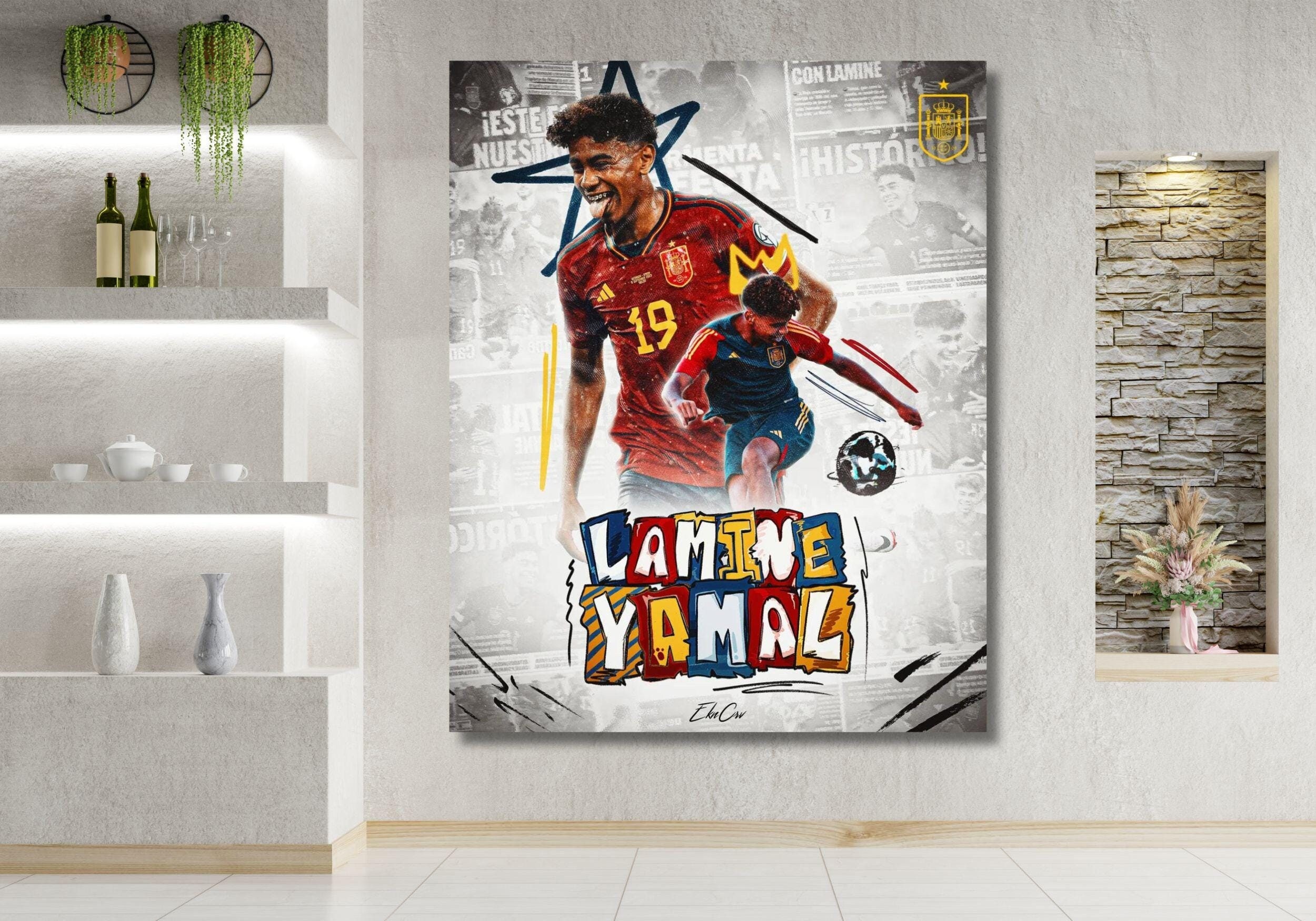 Lamine Yamal Poster, Lamine Yamal Ready to Hang Canvas Wall Art / Barcelona Poster / Football Fan Gifts / Extra Large Wall Art Spain Poster