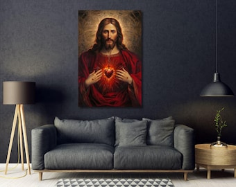 Heilig hart van Jezus schilderijen, heilige Jezus Christus heilig hart religieuze print, Jezus tentoonstelling poster, Jezus canvas muurkunst print