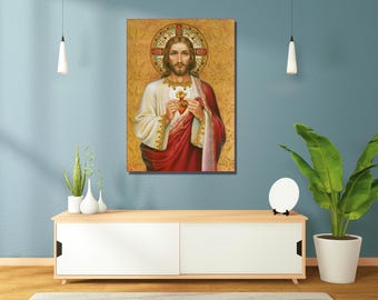 Santa Margarida Maria Alacoque Jesus Christ Portrait, Catholic , Holy Jesus Christ Sacred Heart Religious Print ,Jesus Canvas Wall Art Print