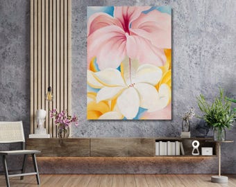 Hibiscus with Plumeria by Georgia O'Keeffe Ready to Hang Canvas Wall Art Botanical Wall Decor