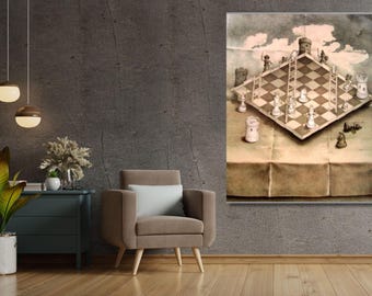 M.C. Escher Impossible Chess Poster/Print, By Maurits Cornelis Escher Framed Canvas Wall Art, Vintage Poster/Ready to Hang Painting