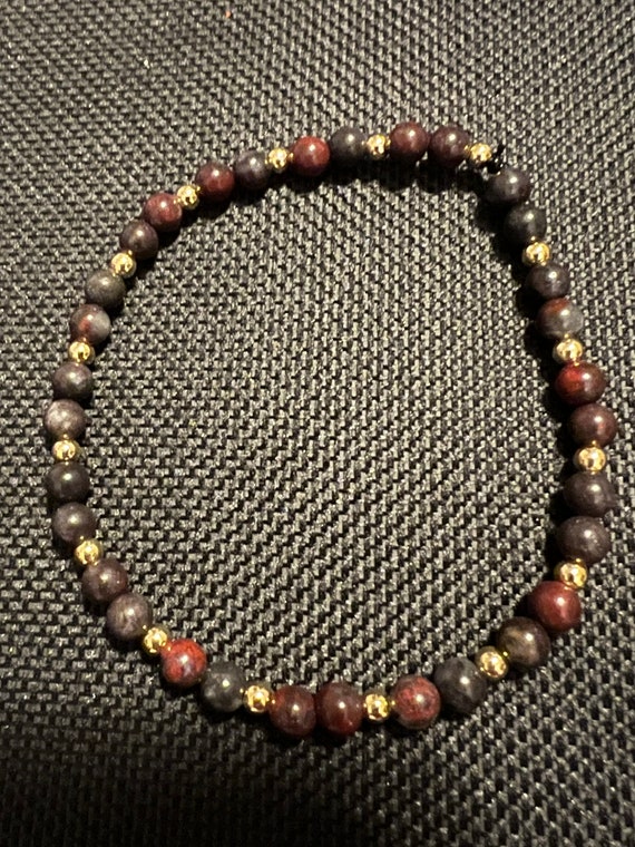 Genuine Mustang Jasper And 18k Gold Filled Bracelet